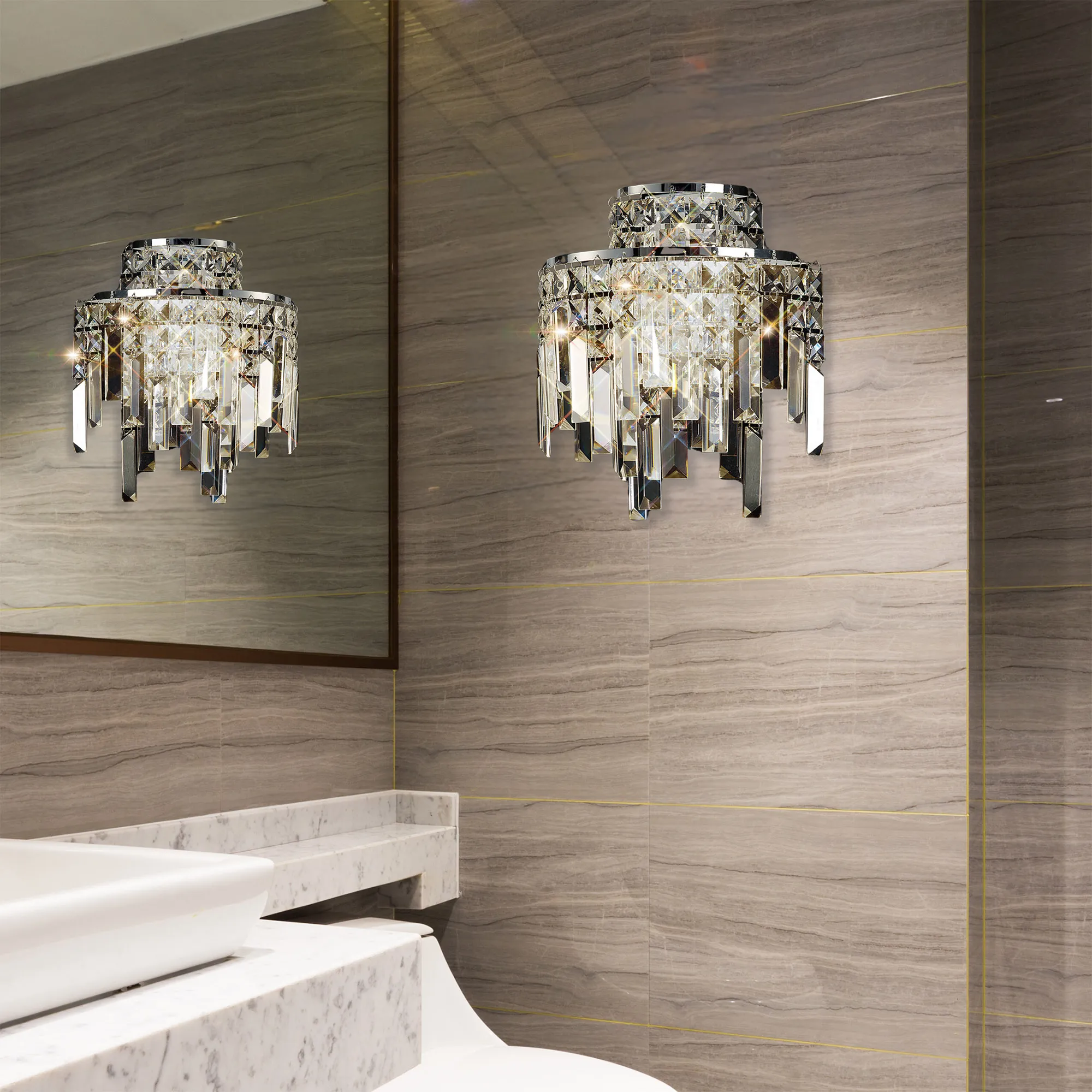 IL30250/IP  Maddison IP44 Crystal Wall Lamp 2 Light Polished Chrome